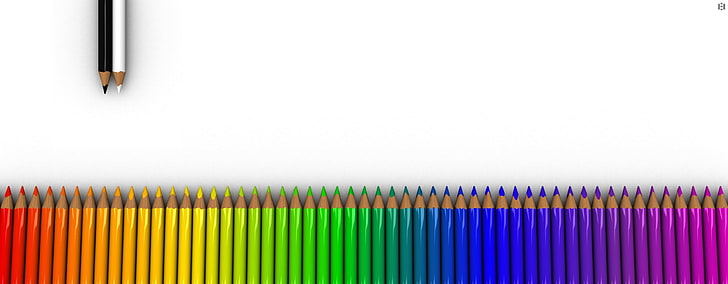 Pastelli colorati arcobaleno bianco doppio monitor, matite colorate, Aero, arcobaleno, doppio, colorato, bianco, pastelli, monitor, Sfondo HD