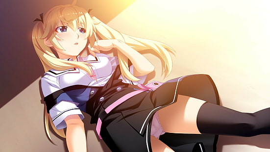 блондинка училищна униформа аниме подкрила grisaia no kajitsu matsushima michiru, HD тапет HD wallpaper