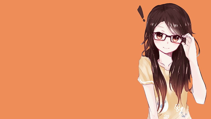 brown haired female anime illustration, anime, anime girls, glasses, smiling, HD wallpaper