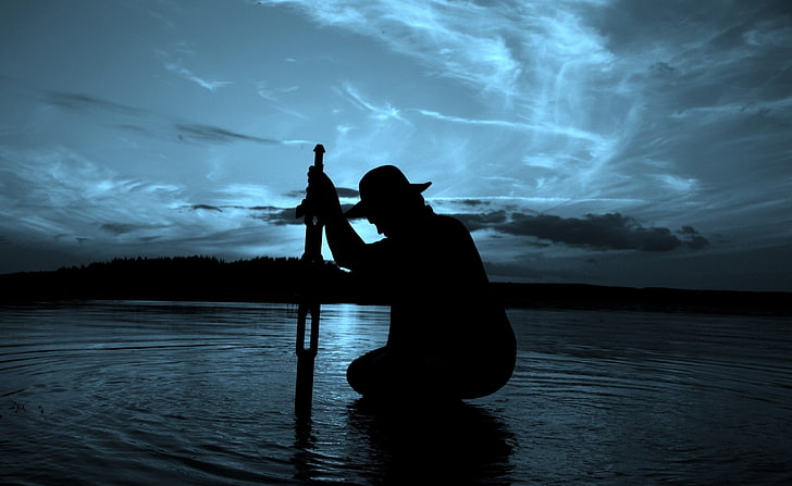 Mann mit Schwert, Silhouette des knienden Mannes ClipArt, Aero, schwarz, mit, Schwert, HD-Hintergrundbild