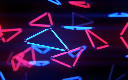 نيون مجردة الفن الرقمي 3d أضواء مثلث، خلفية HD HD wallpaper