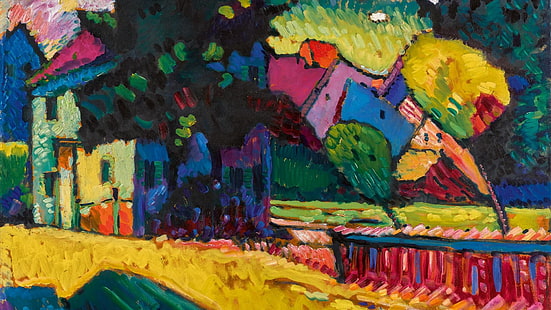 Kandinsky, Kunst, Malerei, moderne Kunst, Expressionismus, Acrylfarbe, Kunstwerk, Haus, Landschaft, Malerei Kunst, bildende Kunst, HD-Hintergrundbild HD wallpaper