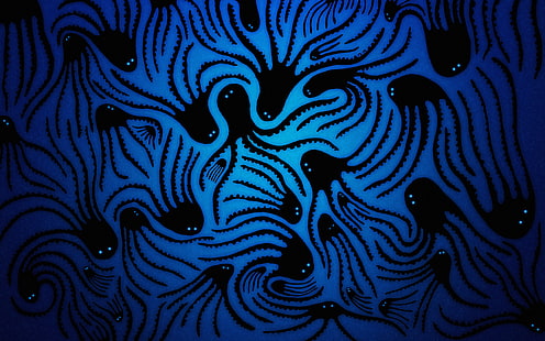 черно-синие обои осьминог, vladstudio, осьминоги, осьминог, HD обои HD wallpaper