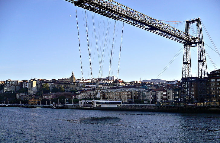 black metal suspension bridge, vizcaya bridge, puente de vizcaya, spain, HD wallpaper