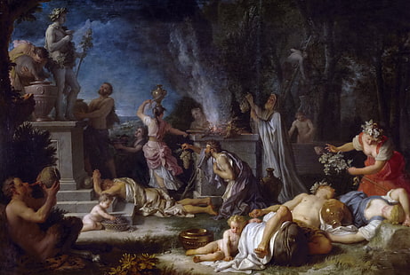 tableau, mythologie, Michel-Ange Houasse, Sacrifice à Bacchus, Fond d'écran HD HD wallpaper