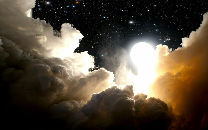 ruang, bintang, awan, Bulan, malam, Wallpaper HD