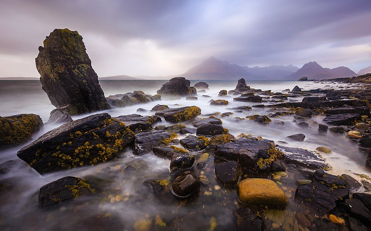 costa, roca, mar, Fondo de pantalla HD