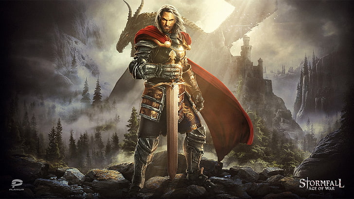рицарски герой цифров тапет, видео игри, фентъзи изкуство, произведения на изкуството, цифрово изкуство, дракон, меч, войн, HD тапет