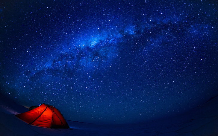 tenda de cúpula vermelha, estrelas, tenda, paisagem, Via Láctea, HD papel de parede