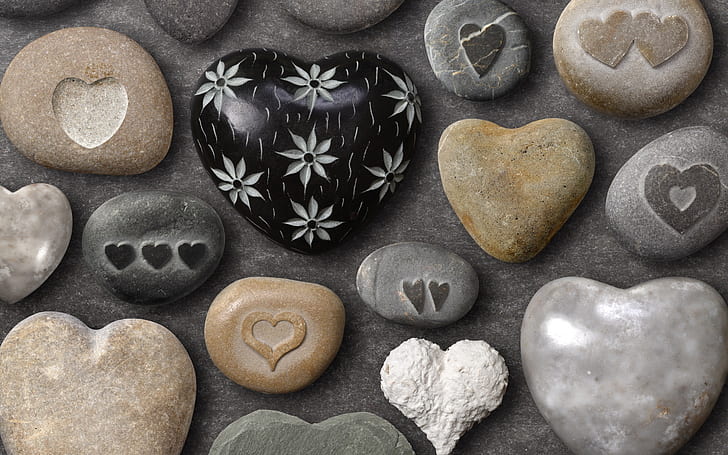 Pebbles of Love, pebble stone lot, background, hearts, stones, HD wallpaper