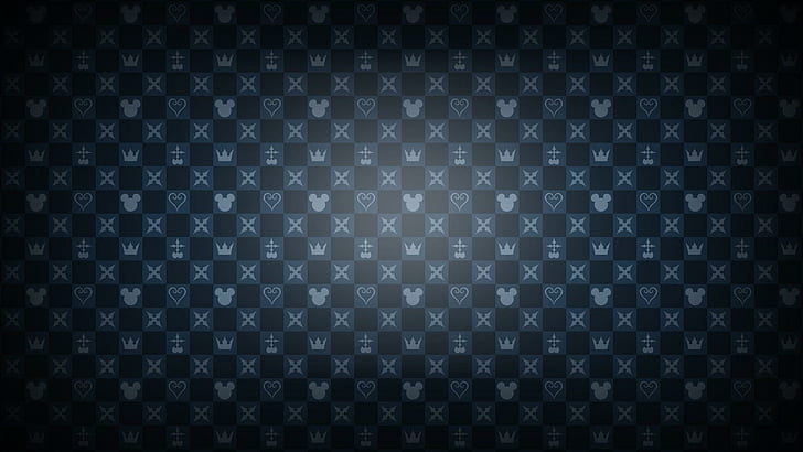 Kingdom Hearts padrão, gráfico preto e cinza verificado têxtil, arte digital, 1920x1080, padrão, corações do reino, HD papel de parede