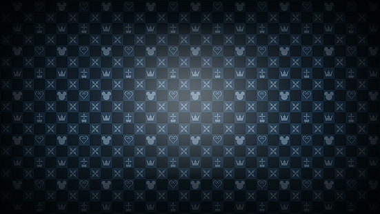 Kingdom Hearts pattern, black and grey graphic checked textile, digital art, 1920x1080, pattern, kingdom hearts, HD wallpaper HD wallpaper