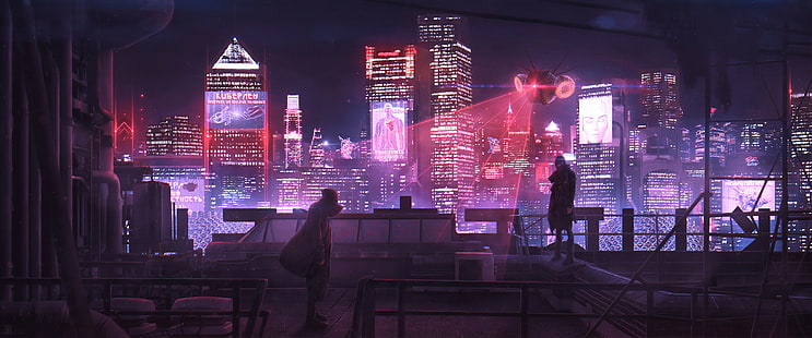 Ficção científica, Cyberpunk, cidade, futurista, pessoas, arranha céu, HD papel de parede HD wallpaper