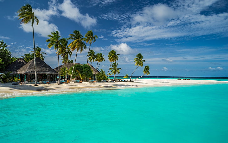 Fotografía, Tropical, Constance Halaveli Resort, Laguna, Maldivas, Palmera, Resort, Mar, Mar, Cielo, Trópicos, Fondo de pantalla HD