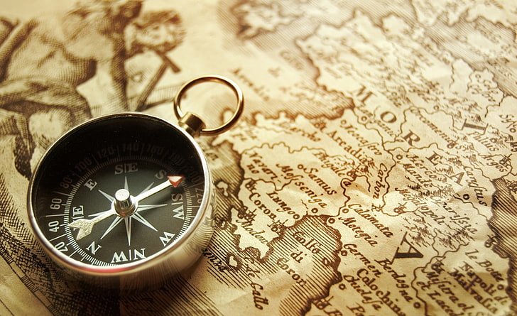 Vintage Kompass, silberfarbener Navigationskompass, Vintage, Kompass, HD-Hintergrundbild