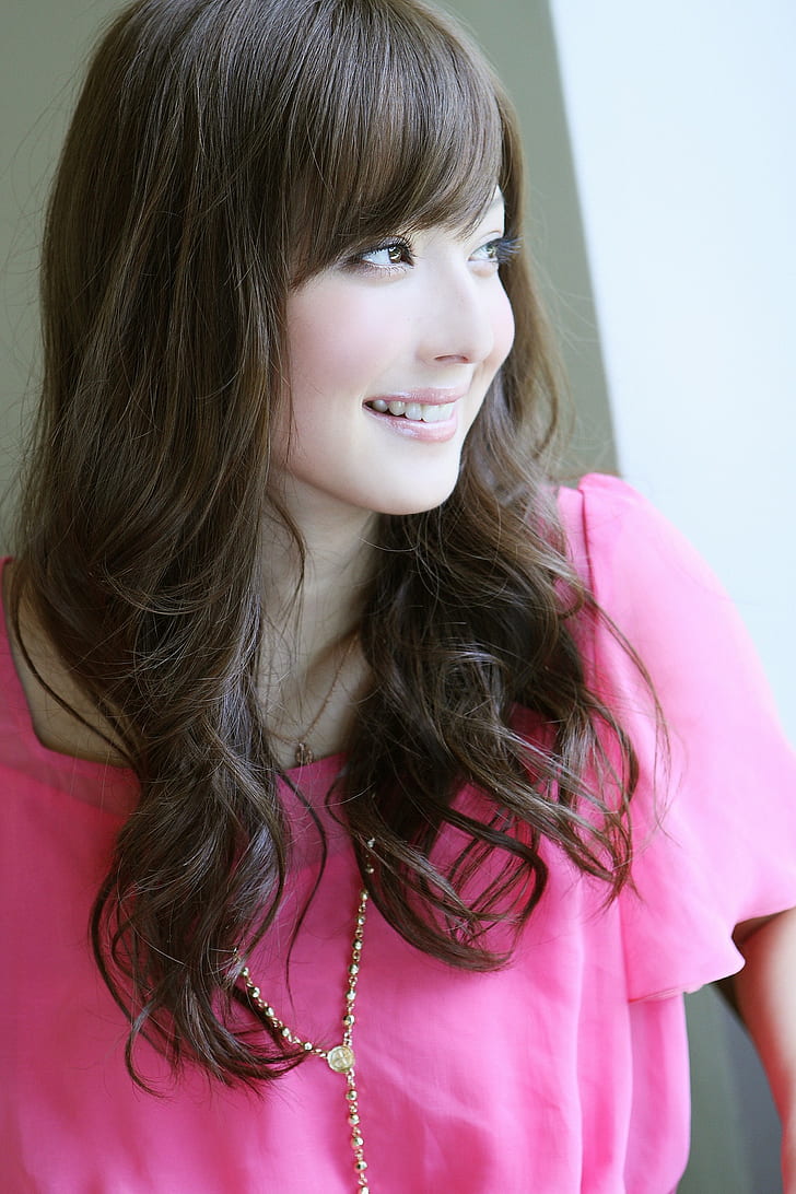 Sasaki Nozomi, model, Asian, women, Japanese, necklace, brunette, smiling, looking away, HD wallpaper