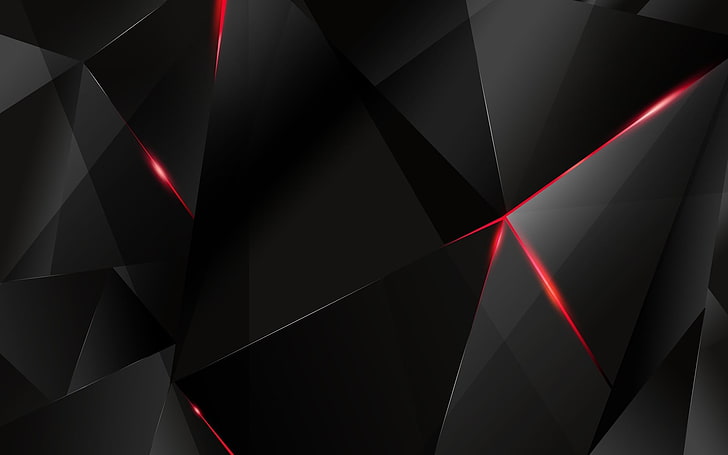 빨간 가장자리, 검은 색과 빨간색 벽지, 추상, 다각형 검은 다각형, HD 배경 화면