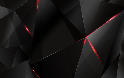 Polygone noir avec bords rouges, papier peint noir et rouge, abstrait, polygone, Fond d'écran HD HD wallpaper