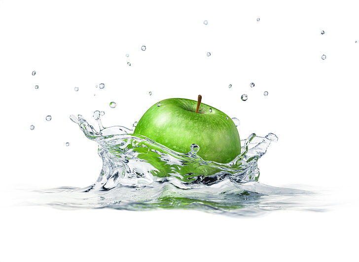 яблоки, капли воды, вода, белый фон, минимализм, HD обои