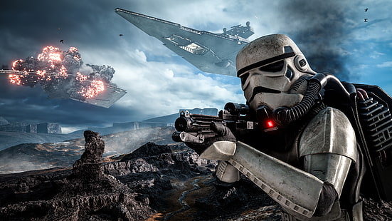 Star Destroyer, explosion, stormtrooper, Star Wars: Battlefront, video games, Star Wars, battle, HD wallpaper HD wallpaper