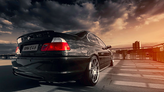 Schwarzer BMW E46 328ci, schwarzer BMW E46, BMW E46 328ci, schwarz, Sonne, HD-Hintergrundbild HD wallpaper