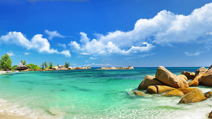 coast, beach, sea, tropical, resort, HD wallpaper