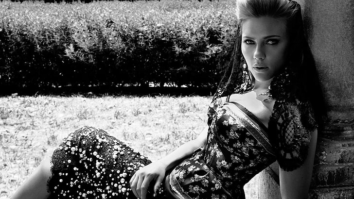 Scarlett Johansson, mujeres, monocromo, actriz, Fondo de pantalla HD