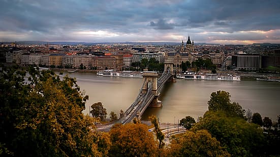 Budapest, ciudad, Hungría, puente, paisaje urbano, río, Fondo de pantalla HD HD wallpaper