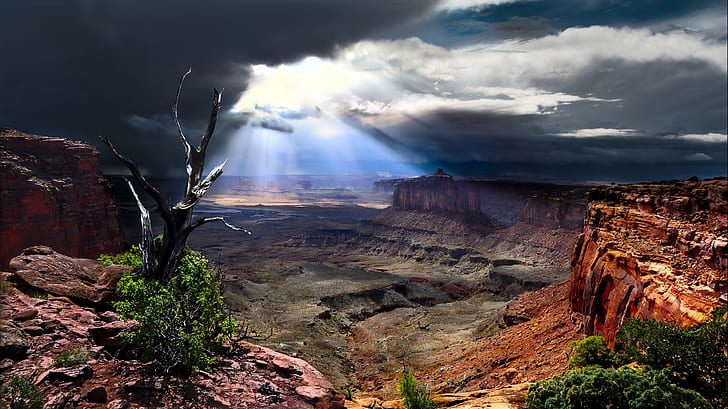 nuages, utah, usa, lumière soleil, canyonlands parc national, Fond d'écran HD