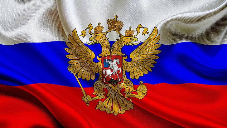 бяло, синьо и червено раирано знаме, герб, знамето на Русия, знамето на Руската федерация, руското знаме, HD тапет