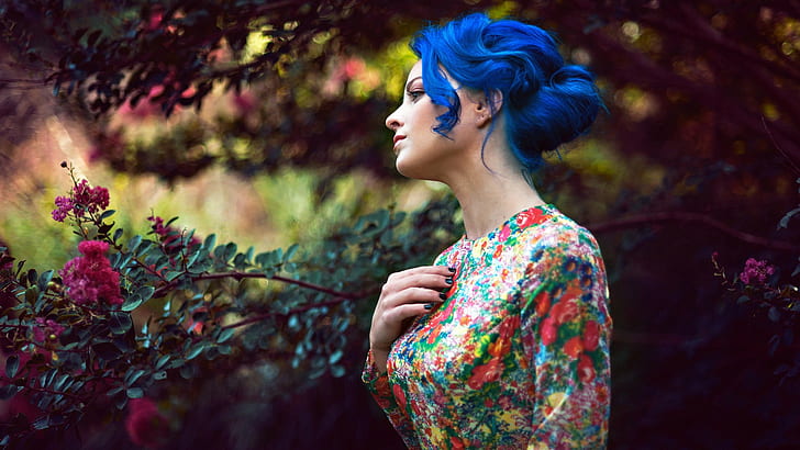 mujer, modelo, cabello azul, cabello teñido, Fondo de pantalla HD