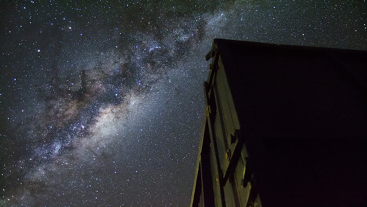 серый интермодальный контейнер, Млечный Путь, небо, звёзды, Новая Зеландия, контейнер, HD обои