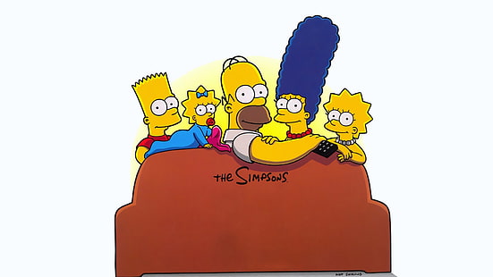 The Simpsons, Homer Simpson, Bart Simpson, Marge Simpson, Lisa Simpson, Maggie Simpson, kanapa, Tapety HD HD wallpaper