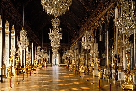 indoors, castle, Palace of Versailles, Château de Versailles, Hall of Mirrors, HD wallpaper HD wallpaper