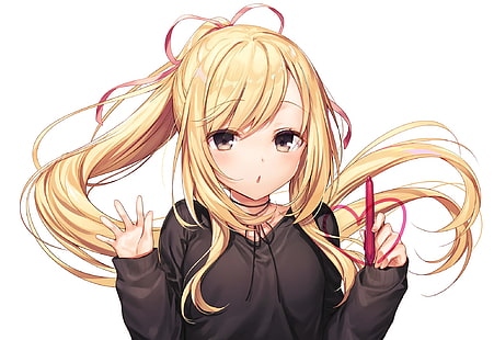 anime girl, blonde, pen, long hair, cute, Anime, HD wallpaper HD wallpaper