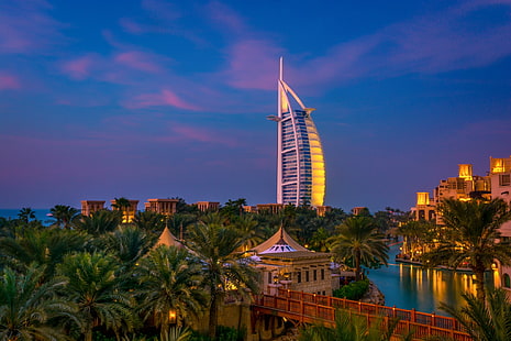 noche, la ciudad, Dubai, Dubai (EAU), Dubai Burj al Arab, Fondo de pantalla HD HD wallpaper