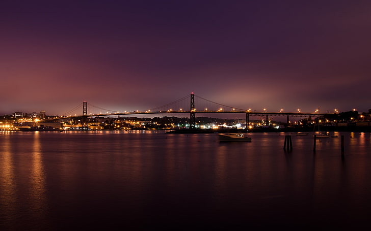 橋の街の明かり川大西洋の夜の風景アンガスlマクドナルド1920 x 1200自然の海HDアート、橋、街の明かり、 HDデスクトップの壁紙