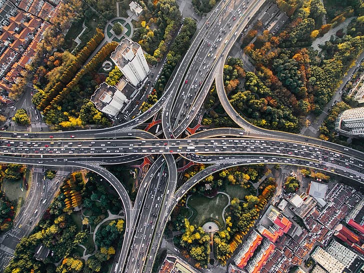 road, intersections, bird's eye view, HD wallpaper