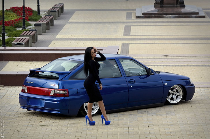 blue coupe, girl, Lada, 2112, VAZ, BPAN, HD wallpaper
