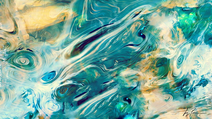 bleu, bleu sarcelle et vert peinture abstraite, résumé, oeuvre d'art, peinture, spirale, eau, Fond d'écran HD