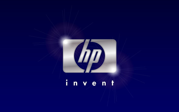 HP Silver Brilliance, logo HP Invent, komputery, HP, niebieskie, tło, Tapety HD