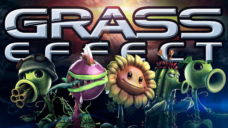 Grass Effect Plant VS Zombies дигитален тапет, дигитално изкуство, растения, Plants vs. Zombies, видео игри, Mass Effect, трева, HD тапет