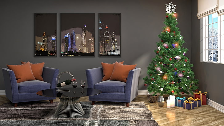 クリスマスツリー、クリスマス、インテリア、 HDデスクトップの壁紙