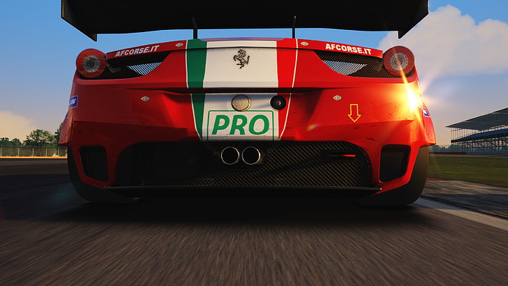 red coupe screengrab, car, video games, racing simulators, Assetto Corsa, Ferrari 458, HD wallpaper