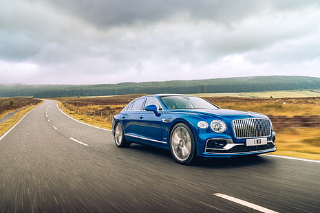  Bentley, Bentley Flying Spur, Blue Car, Car, Luxury Car, Vehicle, HD wallpaper HD wallpaper