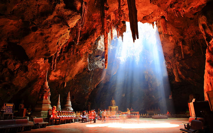 Cave Sunlight Asian HD, статуя Гаутамы Будды, природа, солнечный свет, азиат, пещера, HD обои