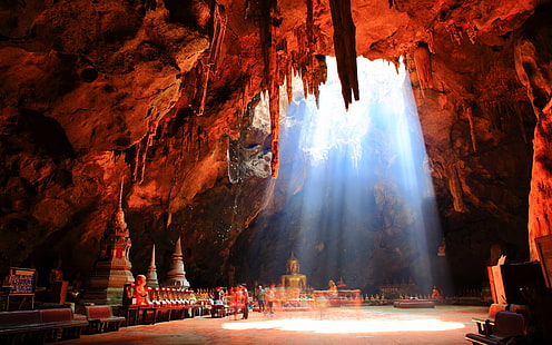 Höhlen-Sonnenlicht asiatisches HD, Statue Gautama Buddha, Natur, Sonnenlicht, Asiat, Höhle, HD-Hintergrundbild HD wallpaper