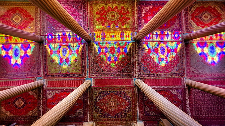 Иран, Шираз, килим, цветове, колона, светлини, стълб, цветна светлина, HD тапет
