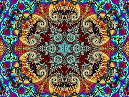 arte de mandala de colores variados, fractal, abstracto, psicodélico, Fondo de pantalla HD HD wallpaper