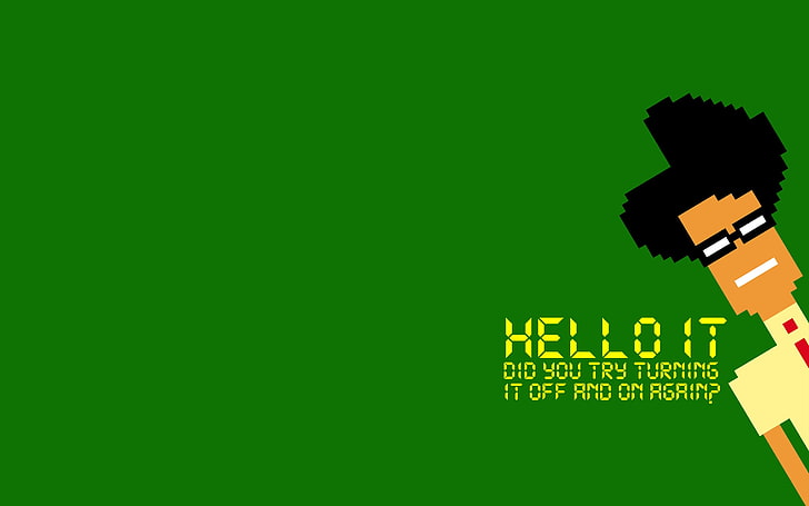 grüner Hintergrund mit Text-Overlay, The IT Crowd, TV, 8-Bit, Minimalismus, HD-Hintergrundbild